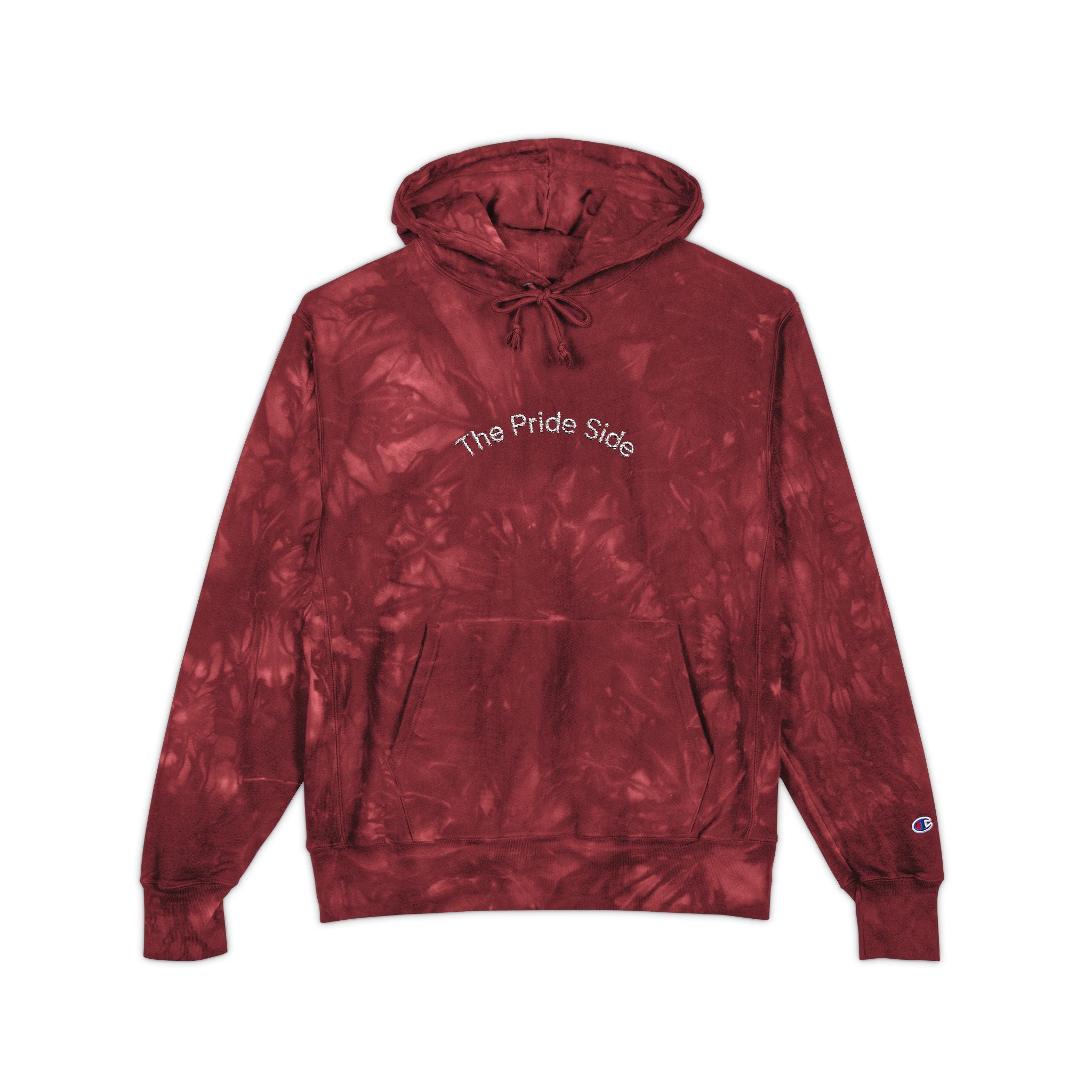 Maroon tie-dye hoodie with lgbt text on a white background