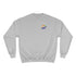 Gray sweatshirt with a rainbow logo on a white background