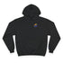 black hoodie with rainbow logo on a white background