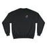 Black sweatshirt with a rainbow logo on a white background