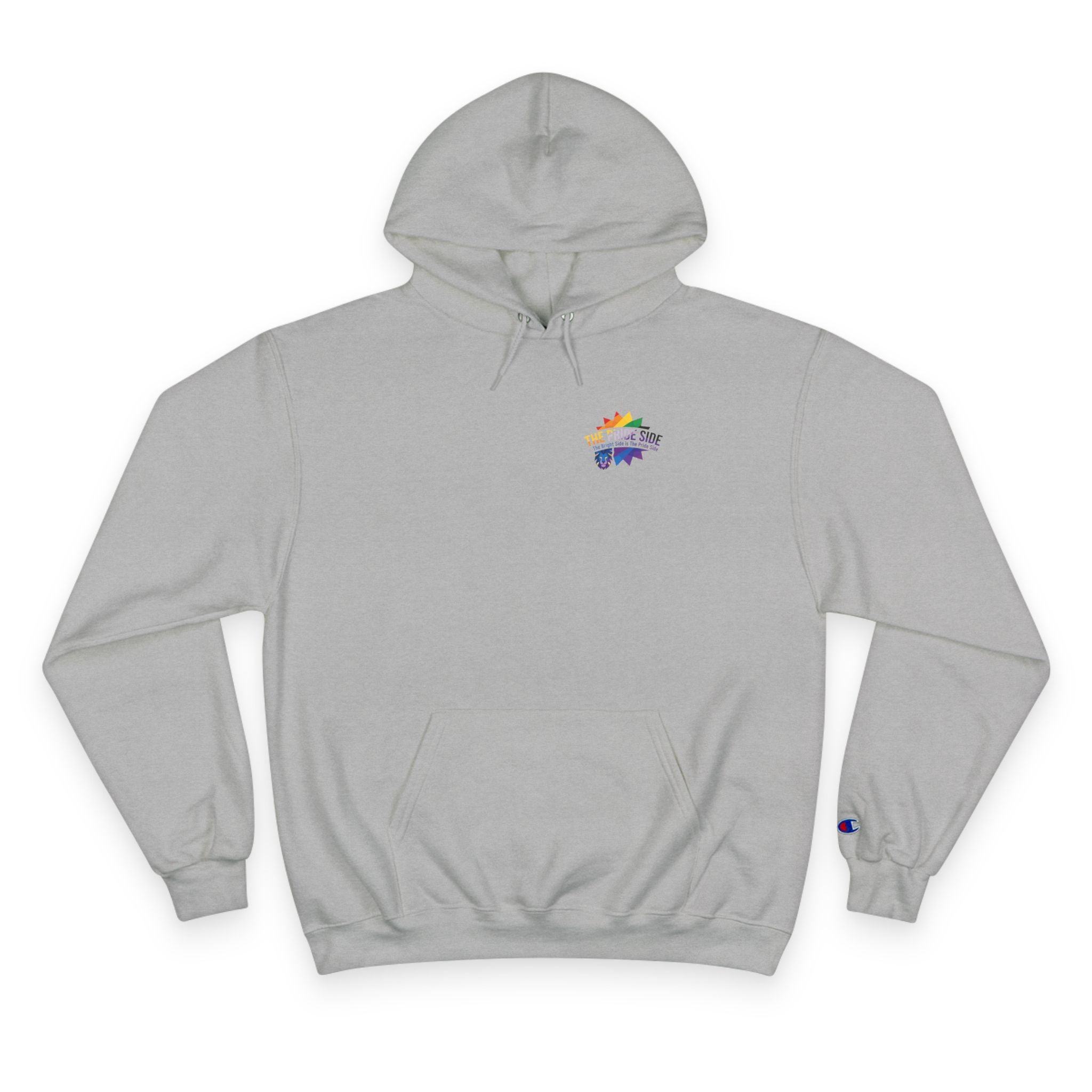 gray hoodie with rainbow logo on a white background