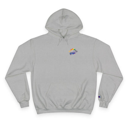 gray hoodie with rainbow logo on a white background