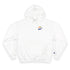 White hoodie with rainbow logo on a white background