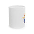 White mug with colorful design on a white background