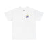 white t-shirt with rainbow logo on a white background