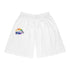 white shorts with a rainbow logo on a white background